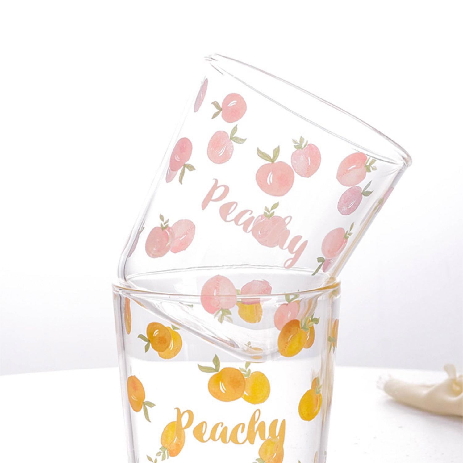Cute Peachy Pink Print Transparent Glass Cup Mug
