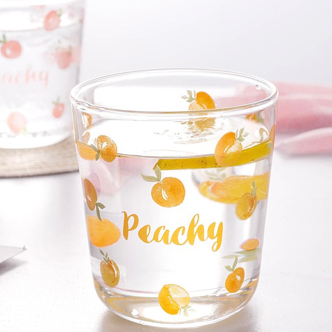 Cute Peachy Pink Print Transparent Glass Cup Mug