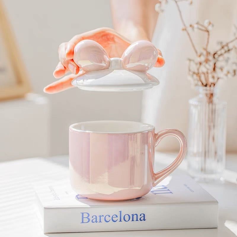 Cute Dreamy Pearl Ribbon Ceramic Mug Cup