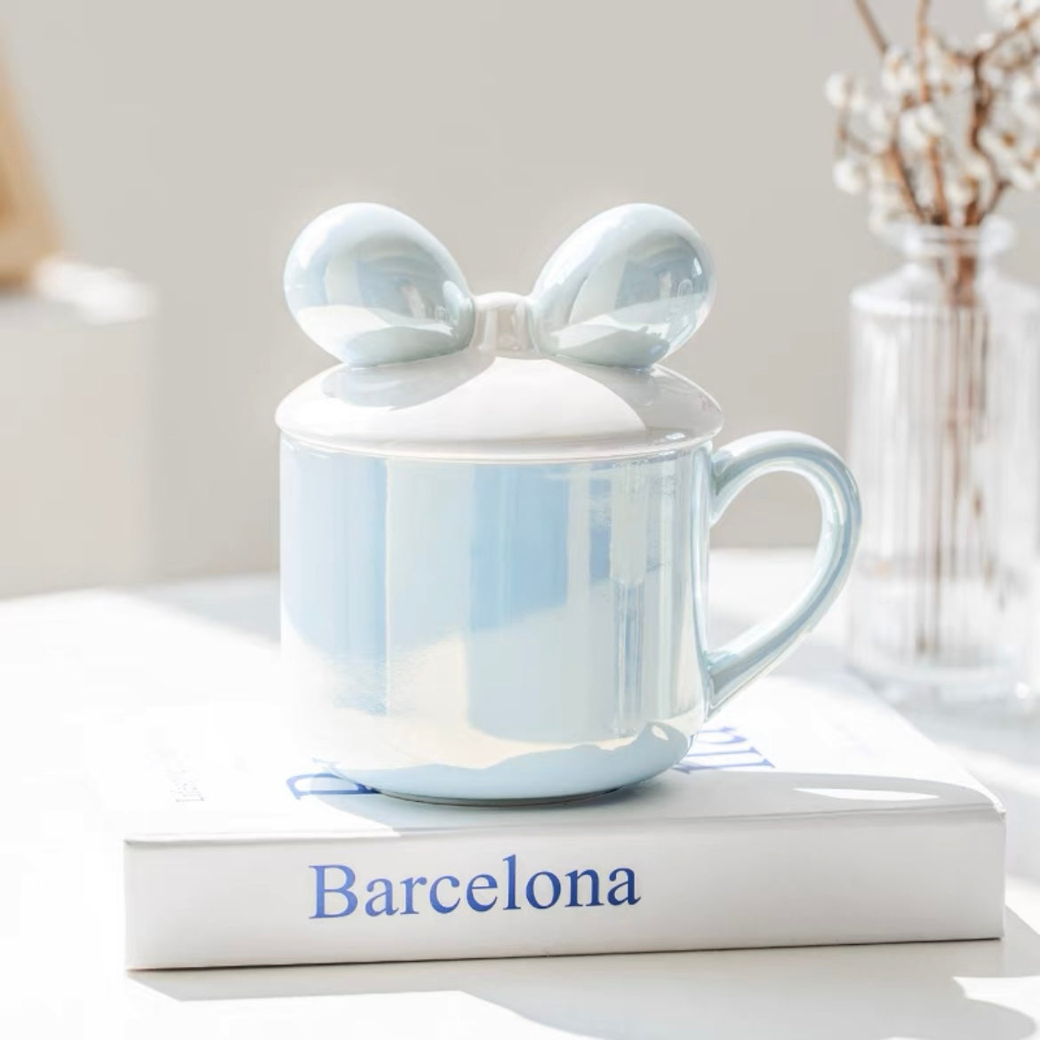 Cute Dreamy Pearl Ribbon Ceramic Mug Cup