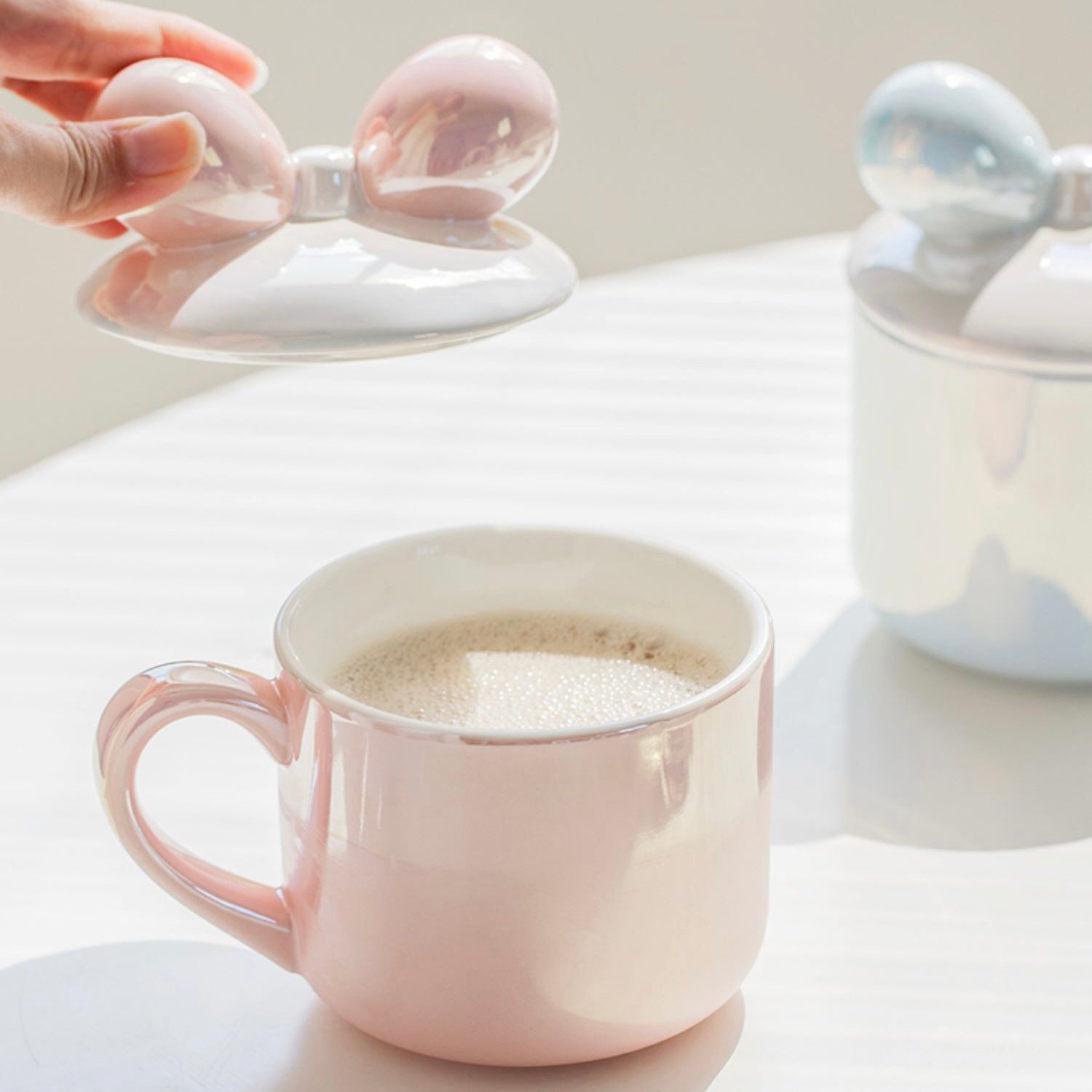Cute Dreamy Pearl Ribbon Ceramic Mug Cup