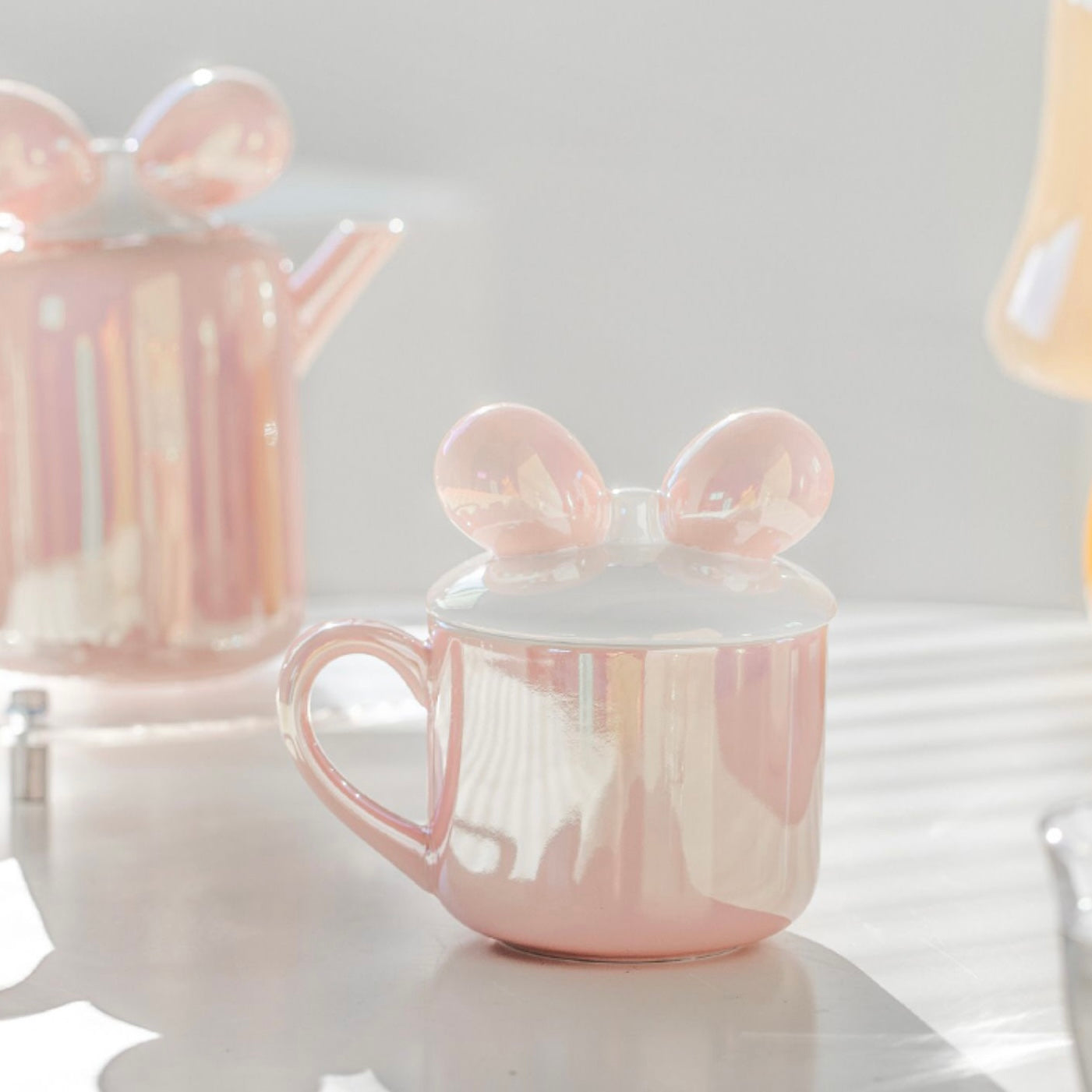 Cute Dreamy Pearl Ribbon Ceramic Mug Cup