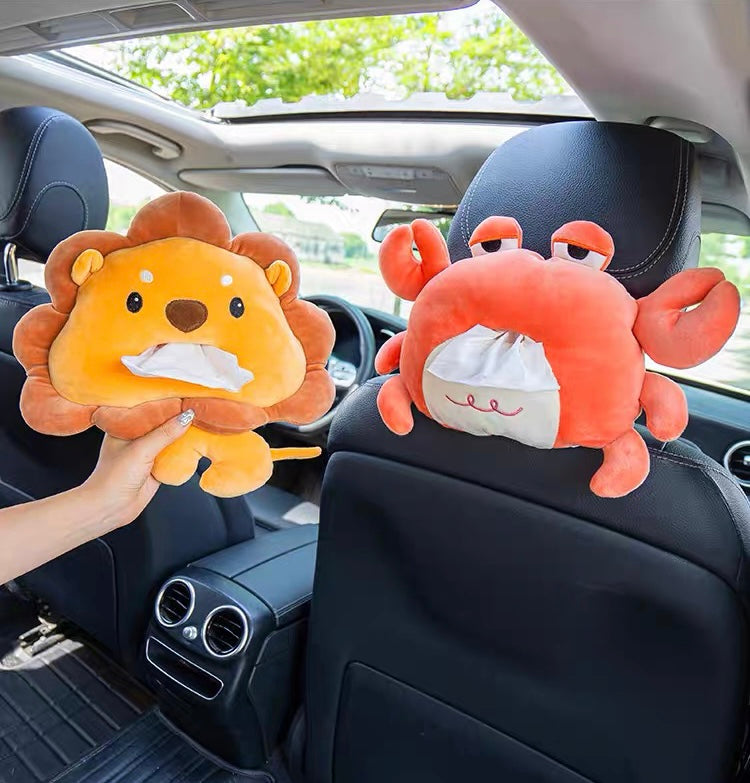 Cute Bear & Crab Style Soft Plush Car Tissue Box Holder