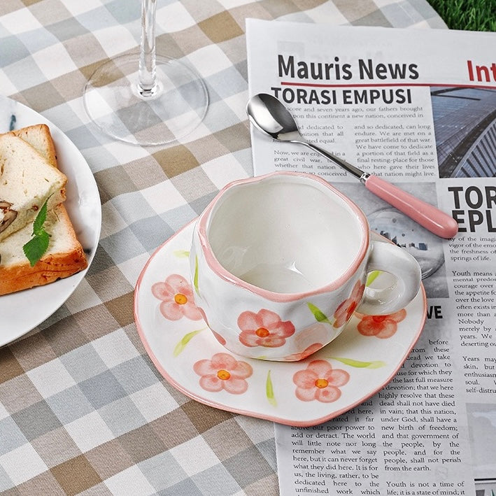 Cute Pastel Colour Vintage Print Ceramic Tea Cup with Plate