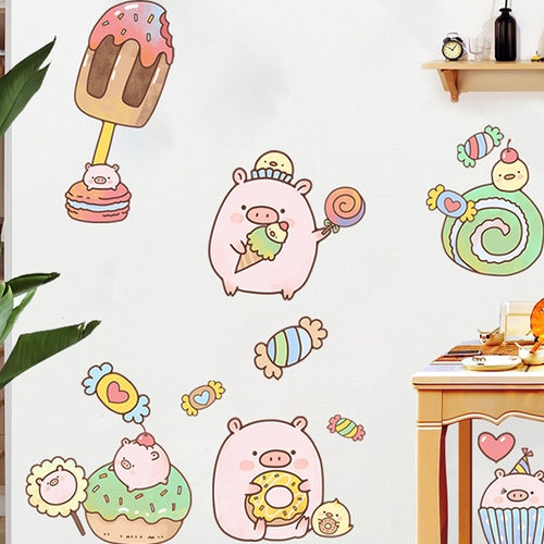 Cute Kawaii Pig Friends & Family Wall Surface Sticker Set - Peachymart