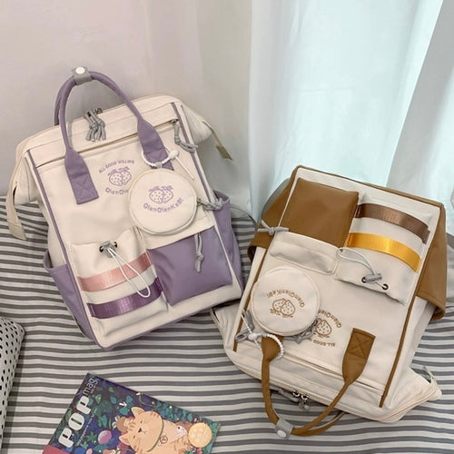 Cute Back to School Summer Strawberry Pastel Purple & Brown Backpack