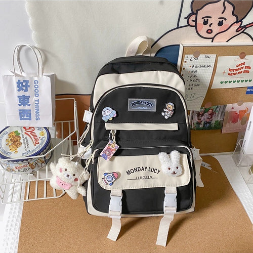 Cute Back to School Bunny Rabbit Pastel Color Backpack - Peachymart