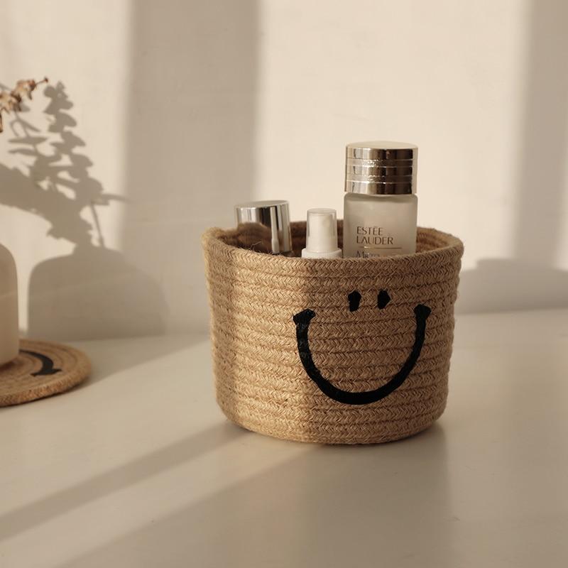 Cute Smiley Cotton Rope Woven Basket Storage - Peachymart