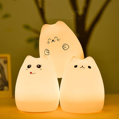 Cute Cat Silicone LED Night Light Sensor Lamp - Peachymart