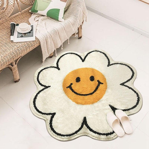 Cute Flower Shape Smiley Face Anti-Slip Bathroom Living Room Doormat Carpet - Peachymart