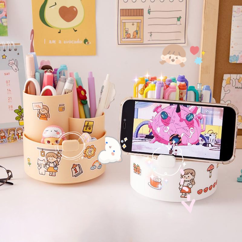 Kawaii Rotating Cute Sticker Stationery and Pen Organiser Holder