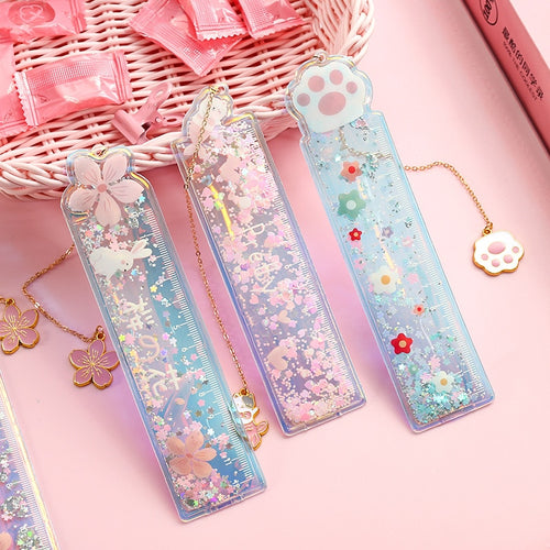 Kawaii Pendant Sparkling Glitter Bookmark Ruler - Peachymart