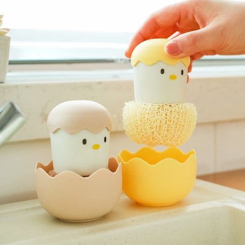 Cute Eggy Cartoon Kitchen Silicone Dishwashing Sponge Brush - Peachymart