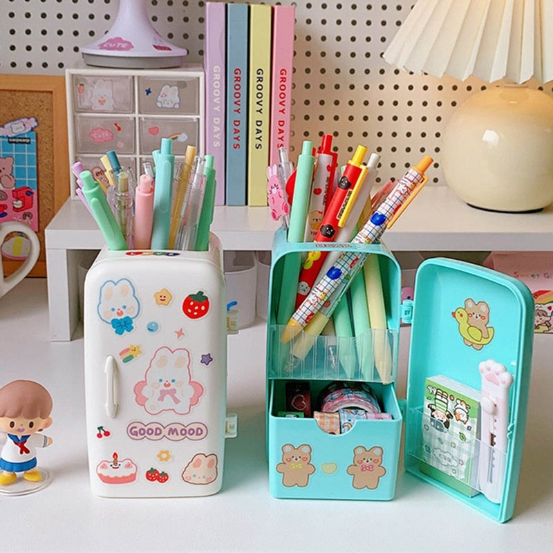 Cute Kawaii Mini Fridge Style Stationery & Pen Storage Holder