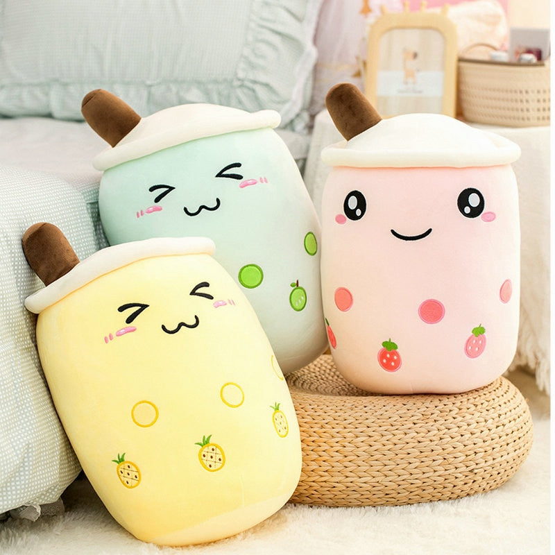 Plush Pearl Milk Tea Plush Toy Stuffed Soft Back Cushion White 24cm