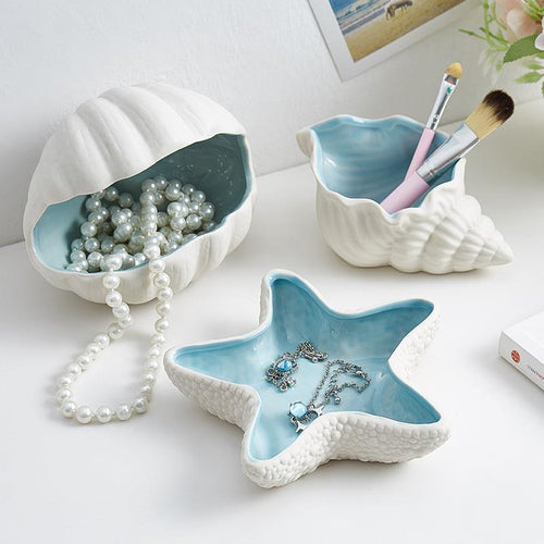 Nordic Style Ceramic Mermaid Shell Storage Decor Plate Set - Peachymart