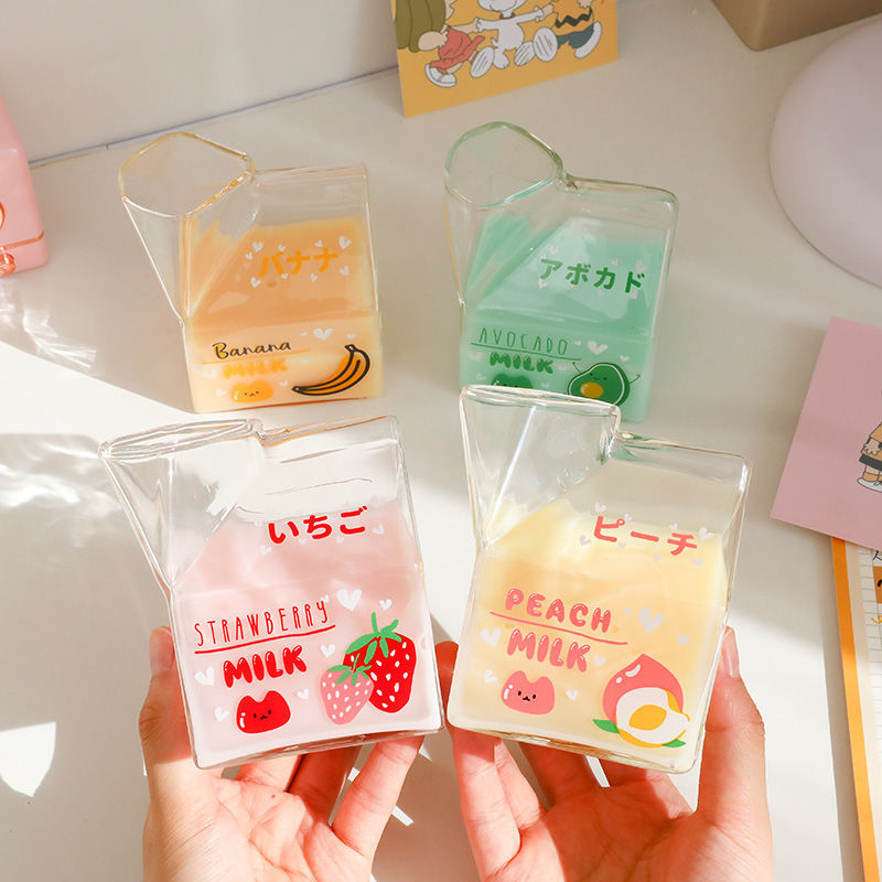 Kawaii Style Milk Carton Juice and Coffee Glass Cup - Peachymart