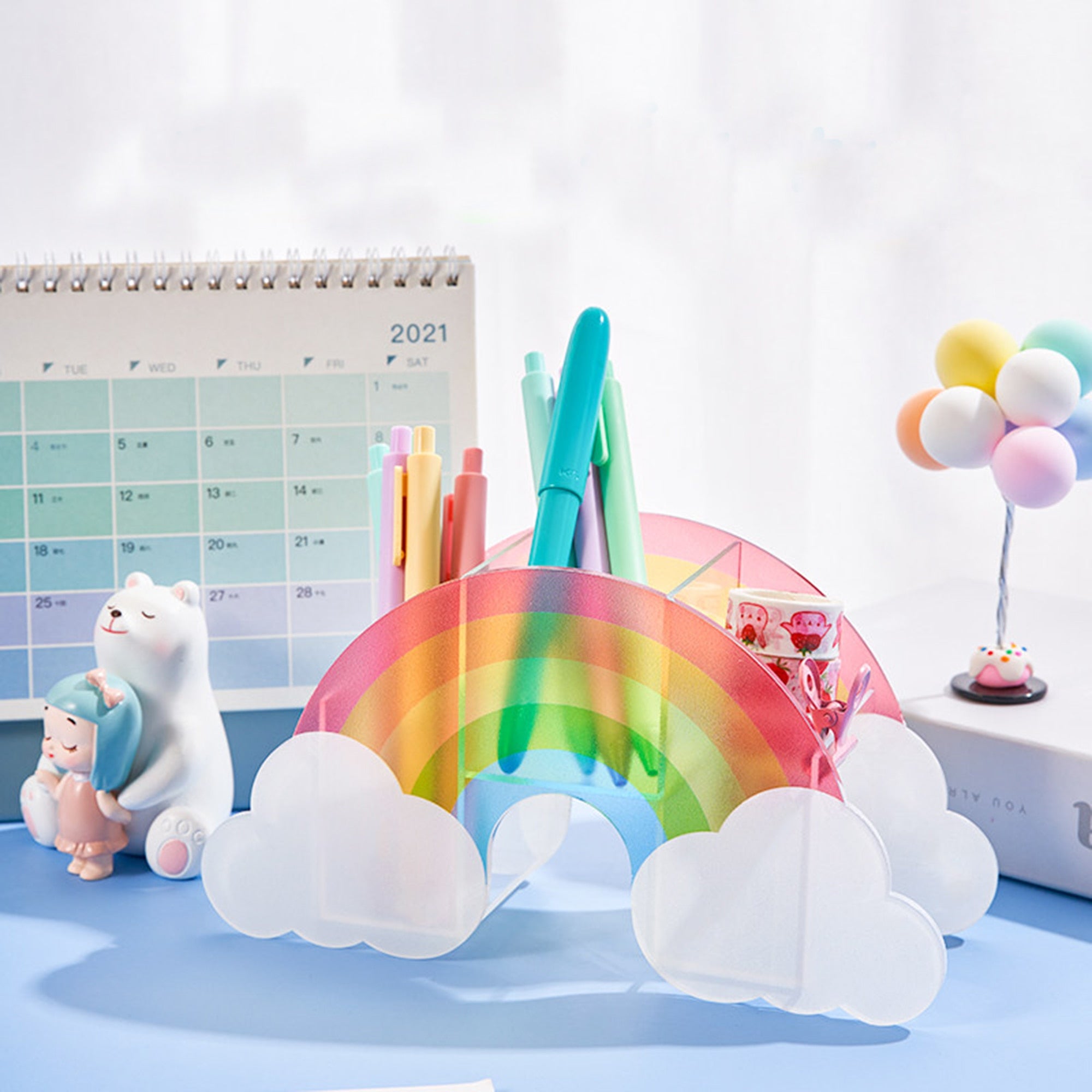 Creative Rainbow Foam Ball Stationery Box Pen Holder - Peachymart