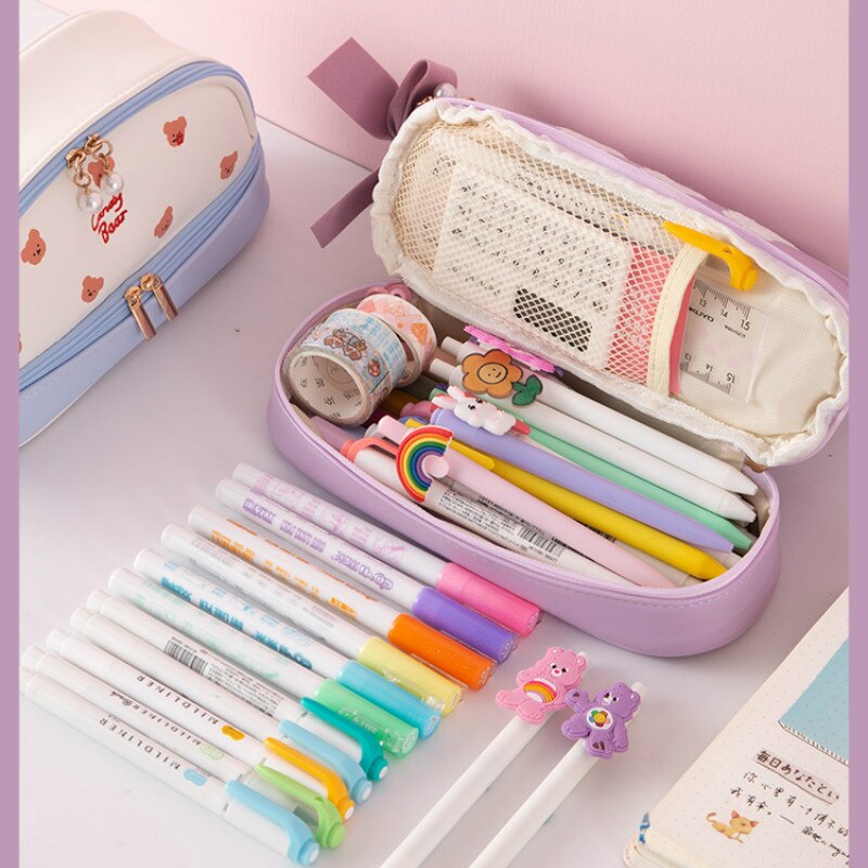 Cute Kawaii Pencil Case For Girls Double Layer Large Pencil Bag