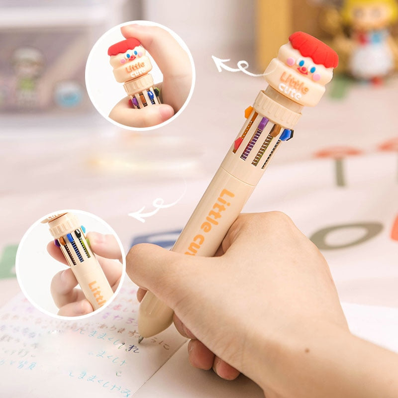 Ten-Color Ballpoint Pen Color Press Ball Pen Cartoon Cute Marker