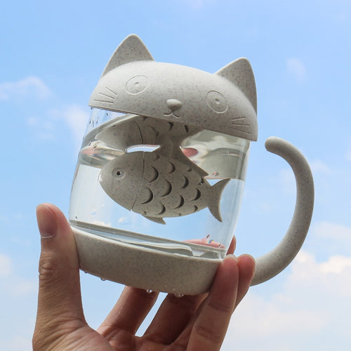 Kawaii Cat Ear Lid with Fish Shaped Filter for Coffee and Tea - Peachymart