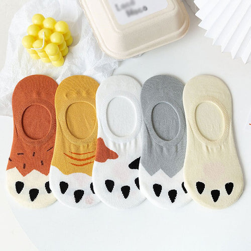Kawaii Cat & Dog Paw Colourful Summer Ankle Socks - Peachymart