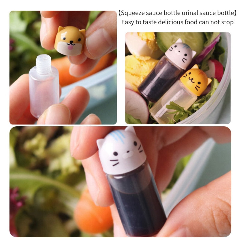 3pcs/set Mini Seasoning Sauce Bottle Mini Containers Lovely Rabbit Frog  Duck Bottles For Bento Lunch Box Kitchen Jar Accessories