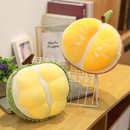 Cute Fluffy Orange & Durian Lover Plushy Toy Cushion - Peachymart