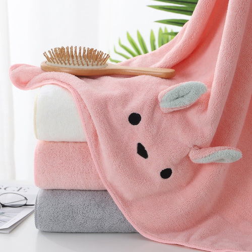 Cute Bunny 3D Embroidered Cozy Soft Fleece Bath Towel - Peachymart