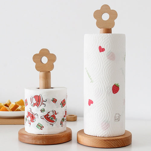 Japanese Style Flower Tip Paper Towel Wood Rack Holder - Peachymart