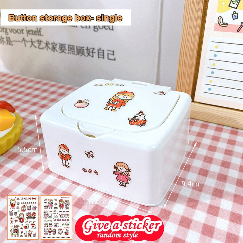 Cute Kawaii Push Button Desktop Mini Storage Organizer Box with