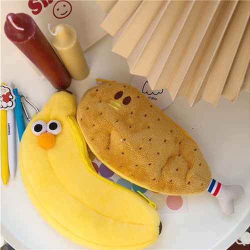 Cute Korean Style Chicken Leg & Banana Man Novelty Pencil Case - Peachymart