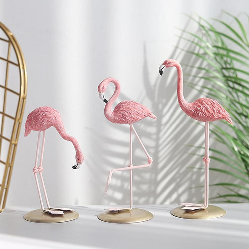 Nordic Style Pink Flamingo Figurine Living Room Decoration Set - Peachymart