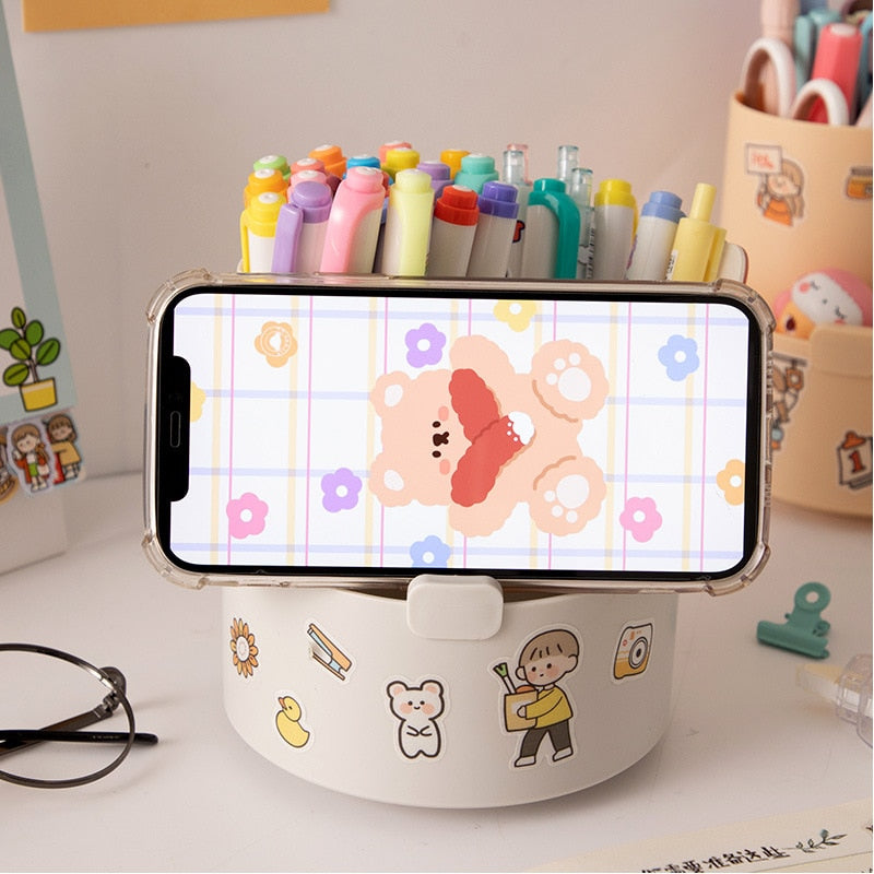 Kawaii Rotating Cute Sticker Stationery and Pen Organiser Holder -  Peachymart