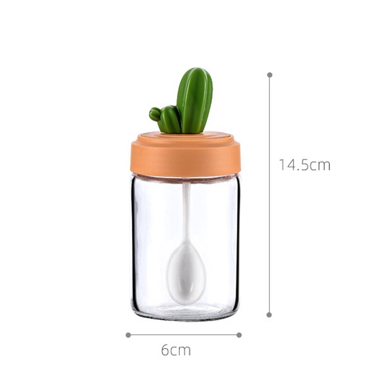 Cute Cactus Kitchen Organiser Condiments Jar with Spoon Set