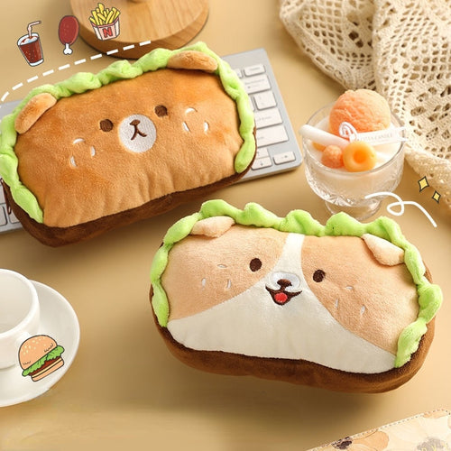 Kawaii Doll Plush Hamburger Bear & Dog Pencil Case Bag - Peachymart