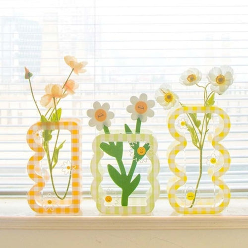 Cute Illustrated Colourful Line Art Transparent Vase - Peachymart
