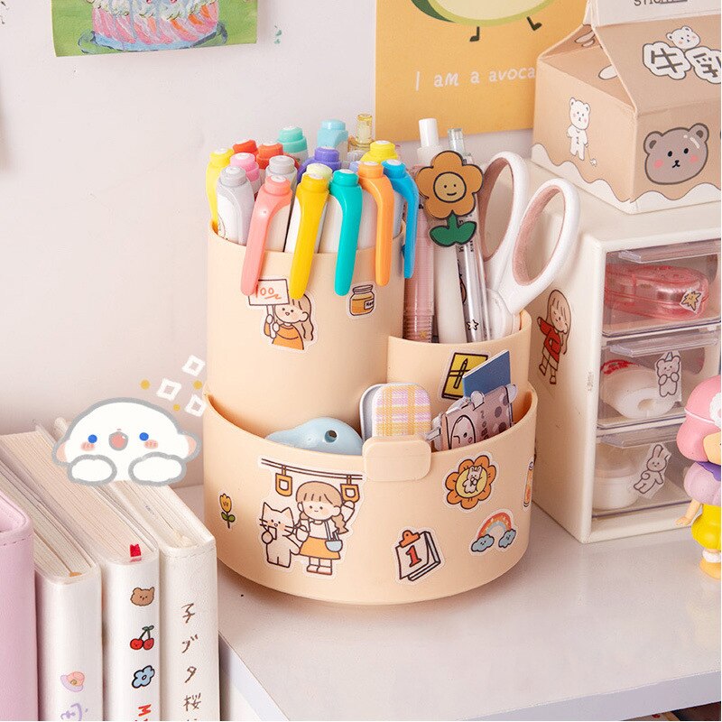 Kawaii Rotating Cute Sticker Stationery and Pen Organiser Holder -  Peachymart