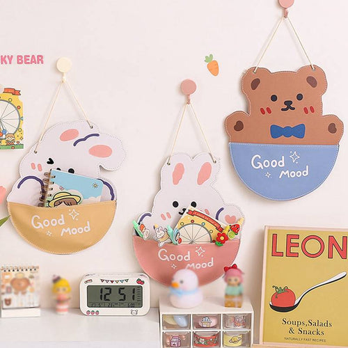 Cute Kawaii Bear & Bunny Wall Mounted Hanging Storage Bag Decor - Peachymart
