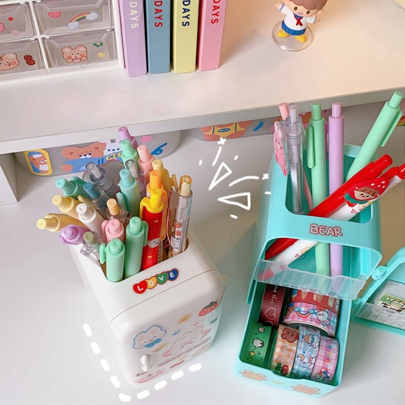 Cute Kawaii Mini Fridge Style Stationery & Pen Storage Holder - Peachymart