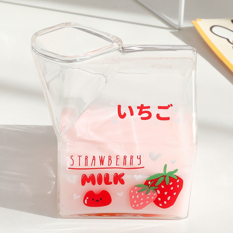 Kawaii Style Milk Carton Juice and Coffee Glass Cup
