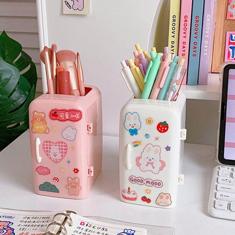 Cute Kawaii Mini Fridge Style Stationery & Pen Storage Holder