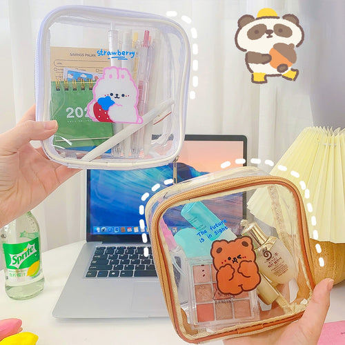 Cute Mini Bear & Bunny Portable Transparent Travel Toiletry Bag - Peachymart
