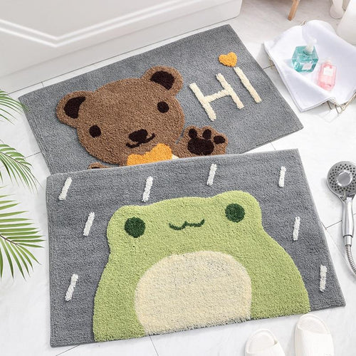 Cute Frog & Bear Microfiber Bathroom Floor Mat Carpet - Peachymart
