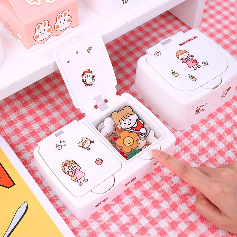 Cute Kawaii Push Button Desktop Mini Storage Organizer Box with Lid -  Peachymart