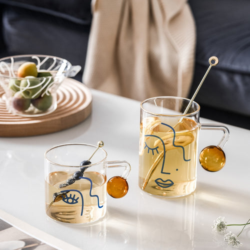 Cute Nordic Style Face Illustration Transparent Breakfast Glass - Peachymart