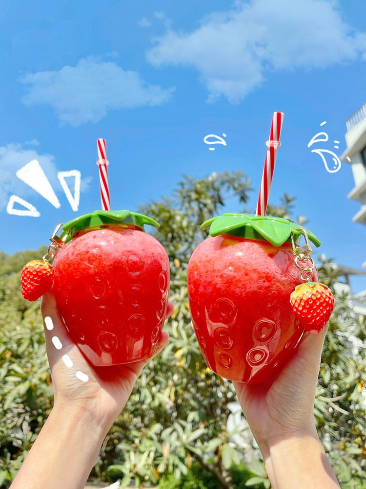 Strawberry Cute Glass Cup with Straw Creative Transparent Water