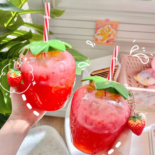 Cute Lovely Summer Strawberry Water Bottle Cup with Straw - Peachymart