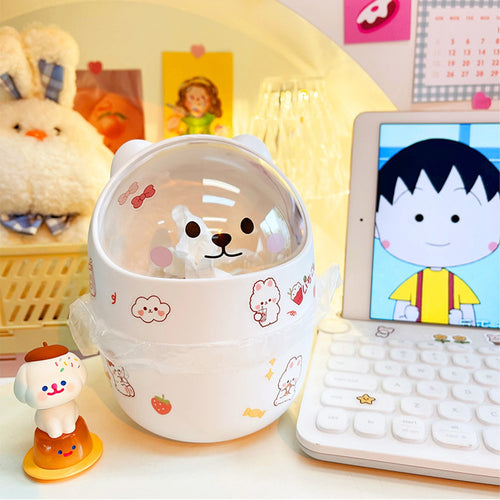 Kawaii Cute Bear Desktop Table Mini Trash Can with Lid - Peachymart