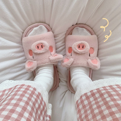 Kawaii Fluffy Piggy Soft Plush Home Slippers - Peachymart